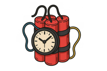 Time bomb concept with old clock counting down to explosion, representing pressure, crisis, and upcoming deadline