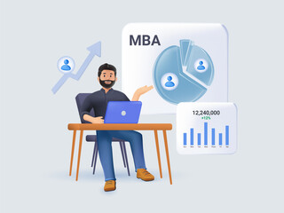 Online business courses isolated cartoon 3D vector illustration. Online MBA, B2B marketing online degree, business negotiations and leadership programs, distance learning vector cartoon