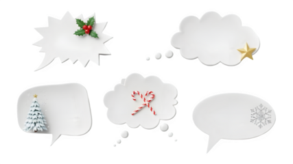 Various white cartoon speech bubbles isolated on transparent background