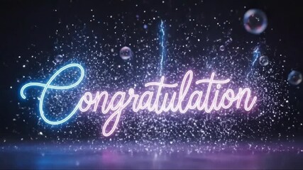 Neon illuminated celebration message with sparkling effects and vibrant colors for festive