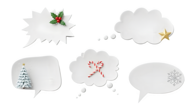 Various white cartoon speech bubbles isolated on transparent background - Powered by Adobe