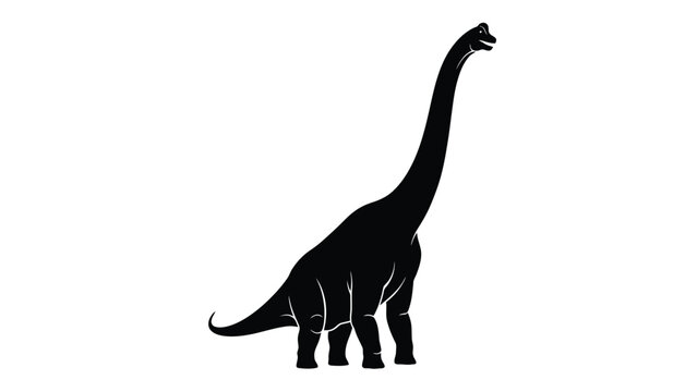 Black silhouette of a long-necked dinosaur standing on four legs white background