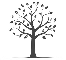 Obraz premium Stylized Silhouette of a Leafy Tree with Detailed Branches and Trunk