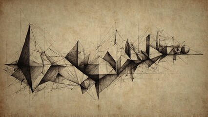 Black and white drawing of geometric shapes, high quality conceptual artwork - Generative AI
