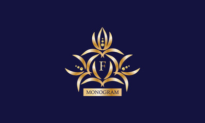 Monogram design template with letter A in the center and place for text. Elegant company branding, emblem, invitation, label, business sign.