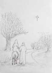 Pencil drawing the holy family