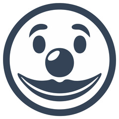 Fototapeta premium Simple Dark Blue Clown Face Icon with Big Smile and Red Nose
