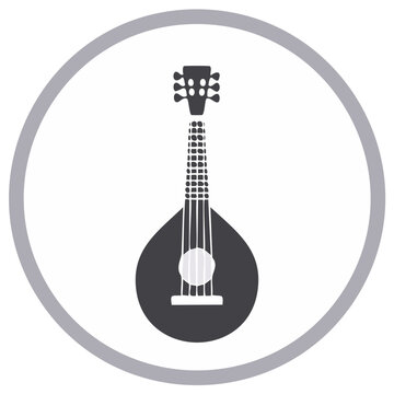 Isolated Stylized Image of Portuguese Mandolin in Gray Circle Frame for Musical Projects