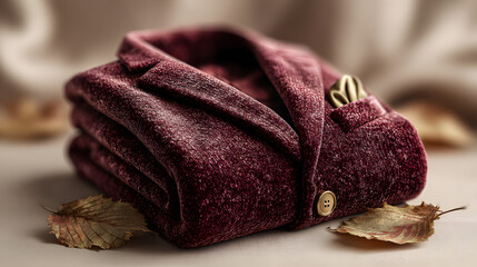 Burgundy velvet blazer flat lay mockup. Autumn fashion template