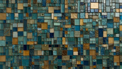 Fototapeta premium Modern design featuring wall made up of many different colored glass tiles - Generative AI