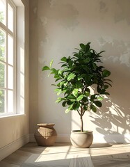 Sunlit room with potted plant