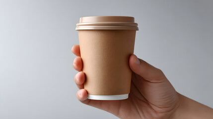Holding a Cup of Coffee: A close-up shot of a hand delicately holding a takeaway coffee cup, the soft focus and warm tones convey a sense of comfort and a moment of pause.