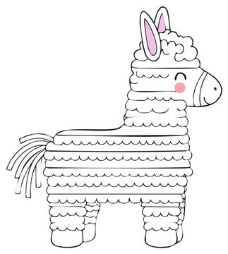 Cute cartoon donkey pi&ntilde;ata outline illustration for children's birthday party celebrations and creative activities