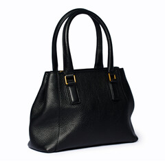 Women's leather bag on a white background.