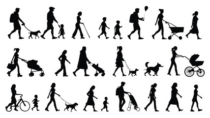 Naklejka premium People walking in different postures and with various objects Vector