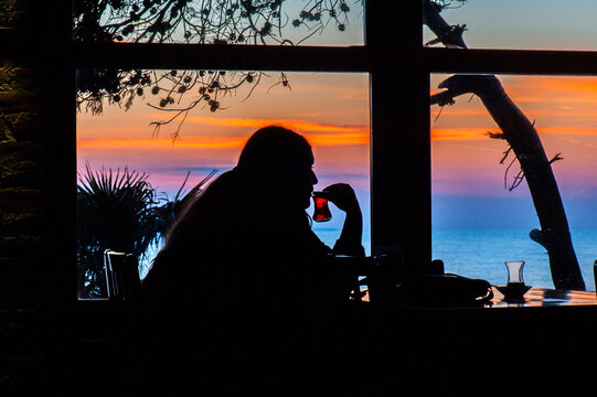 Kilyos Cafe Sunset Tea Silhouette