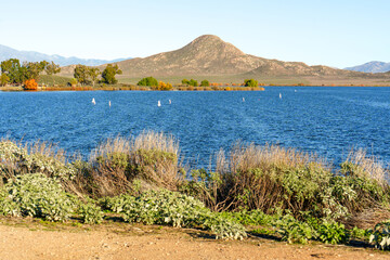 Scenic Lake Perris Landscape Under Clear Sky