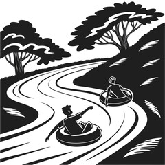 Two people enjoying a leisurely ride down a winding path Vector