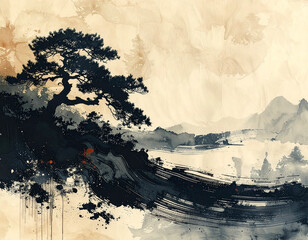 Ink Flow & Negative Space &mdash; Japanese Modern Background