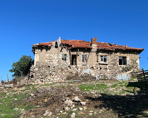 Natural stone masonry structure, vintage village house. Balıkesir, TURKEY