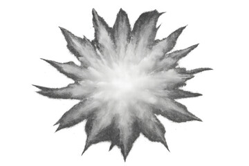 Obraz premium White powder explosion bursting outwards, abstract smoke cloud spreading, dust particles expanding, transparent background effect