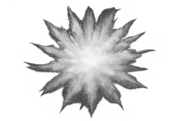 White powder explosion bursting outwards, abstract smoke cloud spreading, dust particles expanding, transparent background effect