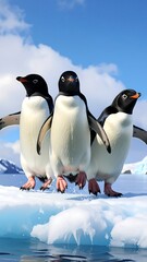 Three penguins on ice floe