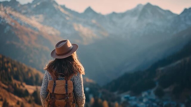 Mountains Explorer: A solo adventurer stands, enveloped by the majesty of towering mountains, breathing in the crisp air. The expansive landscape stretches out before them.
