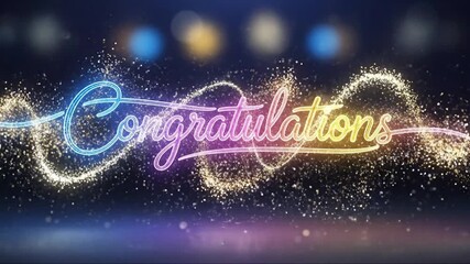 Sparkling Neon Congratulations Animation with Glittering Particle Effects for Celebrations