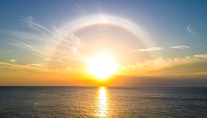 Sunset over water with halo