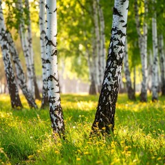 Sunny birch forest meadow