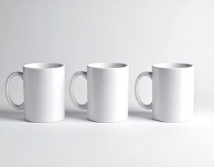 Three plain white mugs on a white background