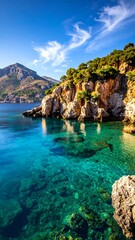 Sunny cove with crystal-clear water