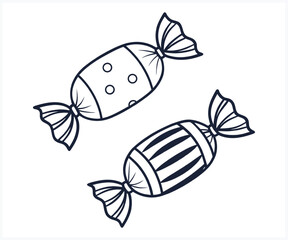 Cute Wrapped Candy Line Art Illustration Set Vector