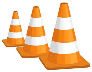 Three traffic cones in a row