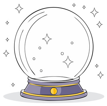 Crystal ball with stars and circles; a vector illustration of a magic sphere on a stand for fortune telling and magical practice