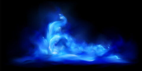 Magical fantasy night scene with neon smoke, blue smoke. Vector illustration. © Terablete