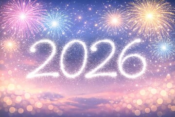 Spectacular fireworks display illuminates the new year with 2026 brightly shining