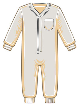 Cartoon illustration of a baby sleeper or jumpsuit garment.