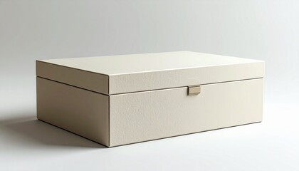 Naklejka premium 白背景のミニマルベージュと白の収納ギフトボックス 