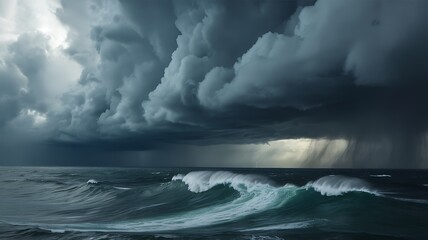 Stormy sea under dark clouds