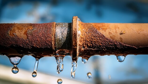 a rusty pipe joint leaks water showing signs of corrosion and a plumbing issue