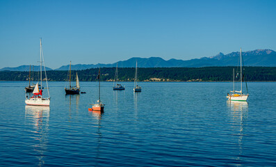 Early morning light on boats in the harbor at Port Townsend Washington