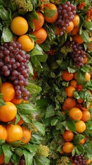Fresh Fruits Arranged on Green Leaves in a Colorful Display at a Local Market Setting