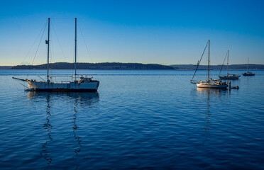 Early morning light on boats in the harbor at Port Townsend Washington