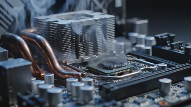 Watch as sparks fly and smoke billows from a computer's processor during an intense overheating event. This thrilling display of technology showcases the risks of powerful hardware.