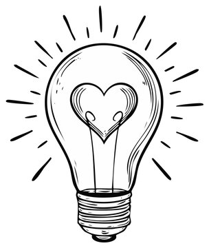 Sketch illustration of light bulb with heart filament depicting brilliant love inspiration