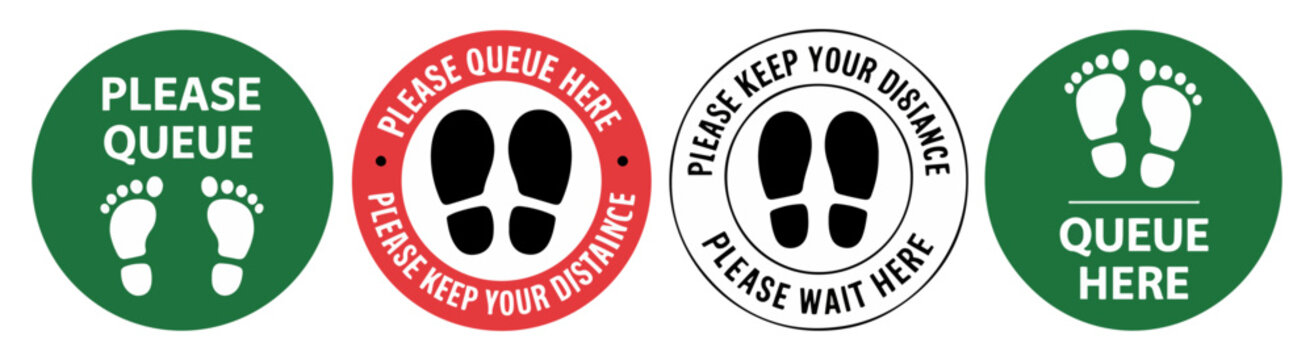 please queue here floor sign set