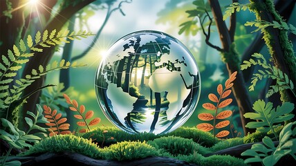 Globe in lush forest