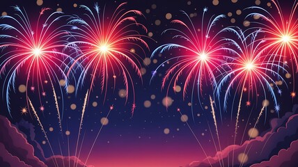 Vibrant fireworks display in night sky